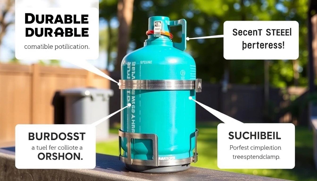 Securely fasten your gas bottle holder with this robust steel design, showcasing safety and durability in outdoor environments.