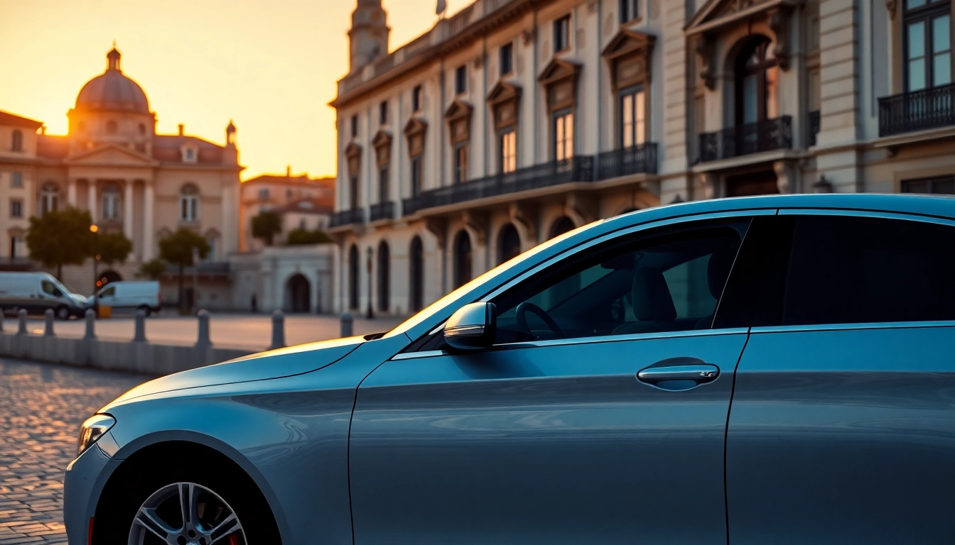 Professional hire car with driver Lisbon ensuring luxury travel experience in historic surroundings.