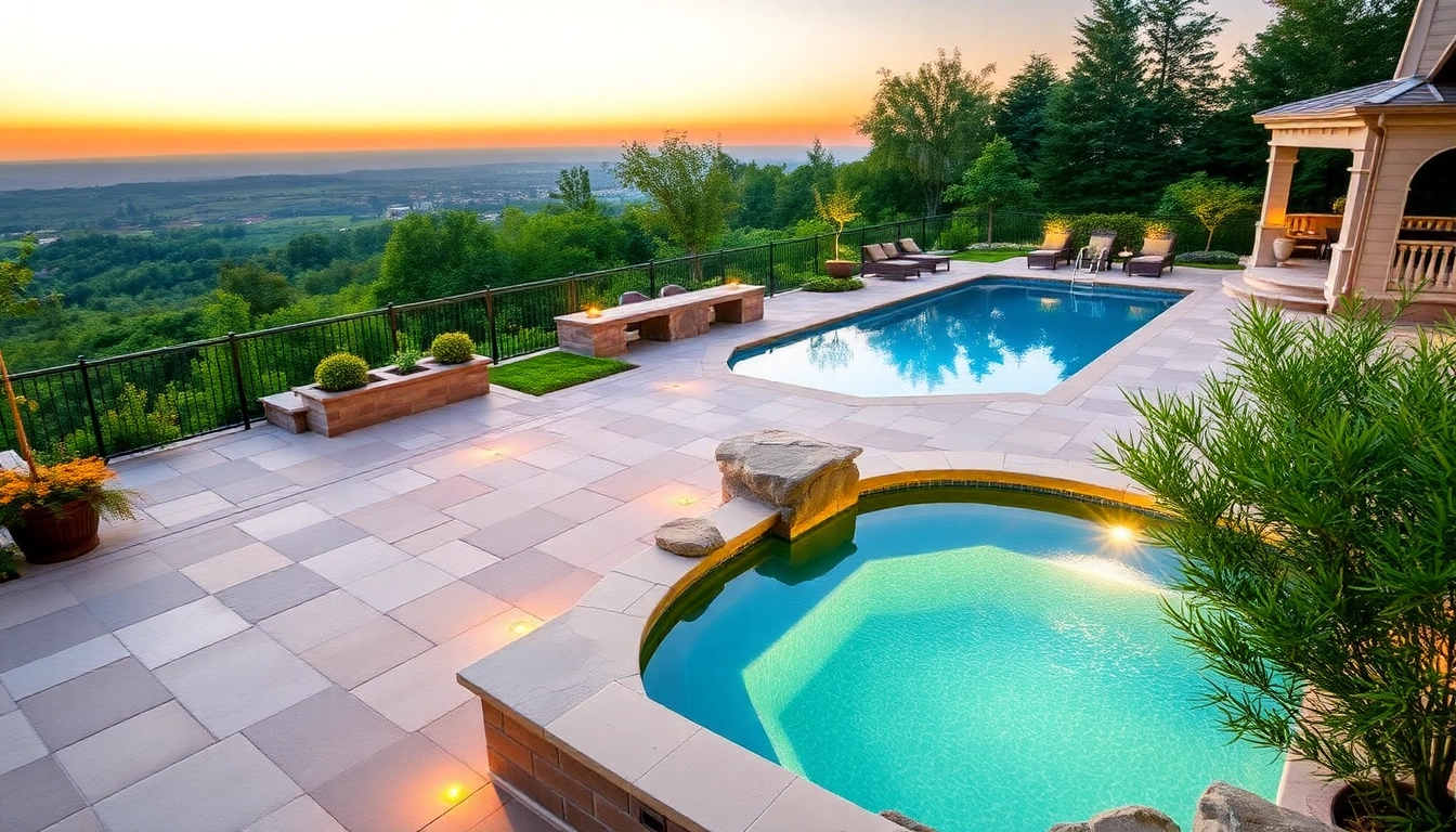 Stunning hardscapes & pools design with vibrant landscaping and an inviting atmosphere.