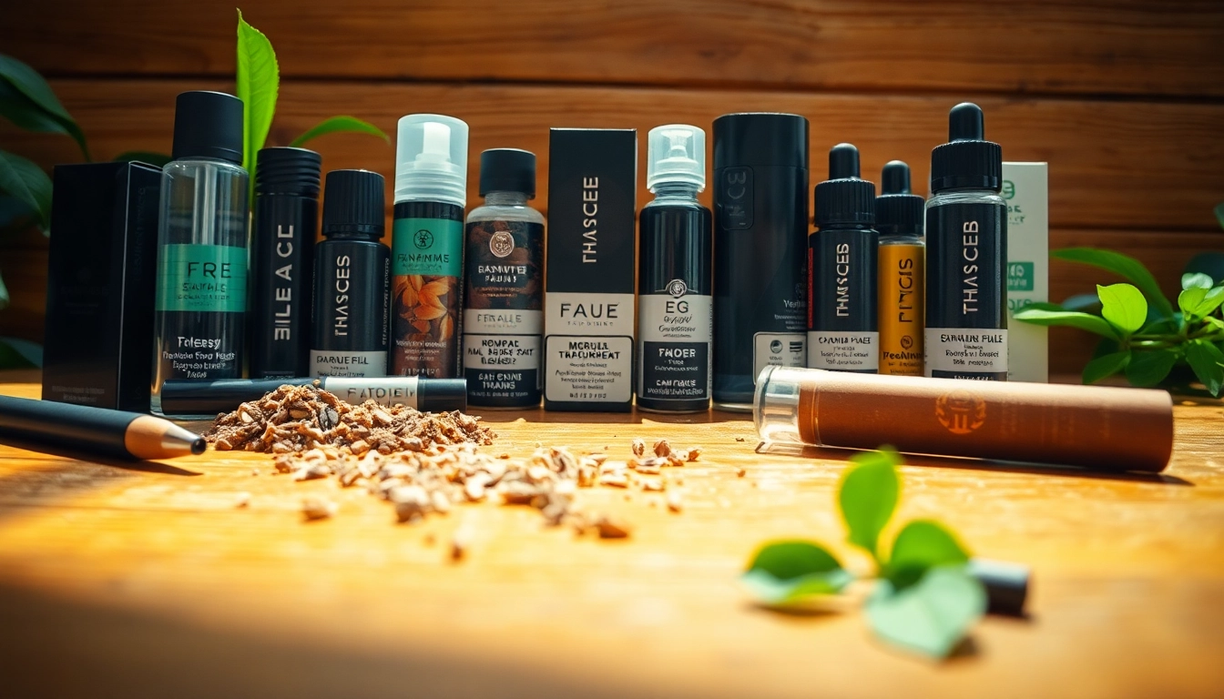 Tobacco Replacement products displayed aesthetically on a wooden table showing variety and texture.