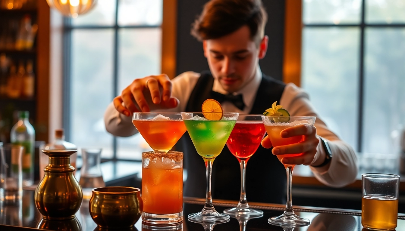 Engage in a fun cocktailkurs, learning from experts while mixing vibrant drinks in a professional setting.