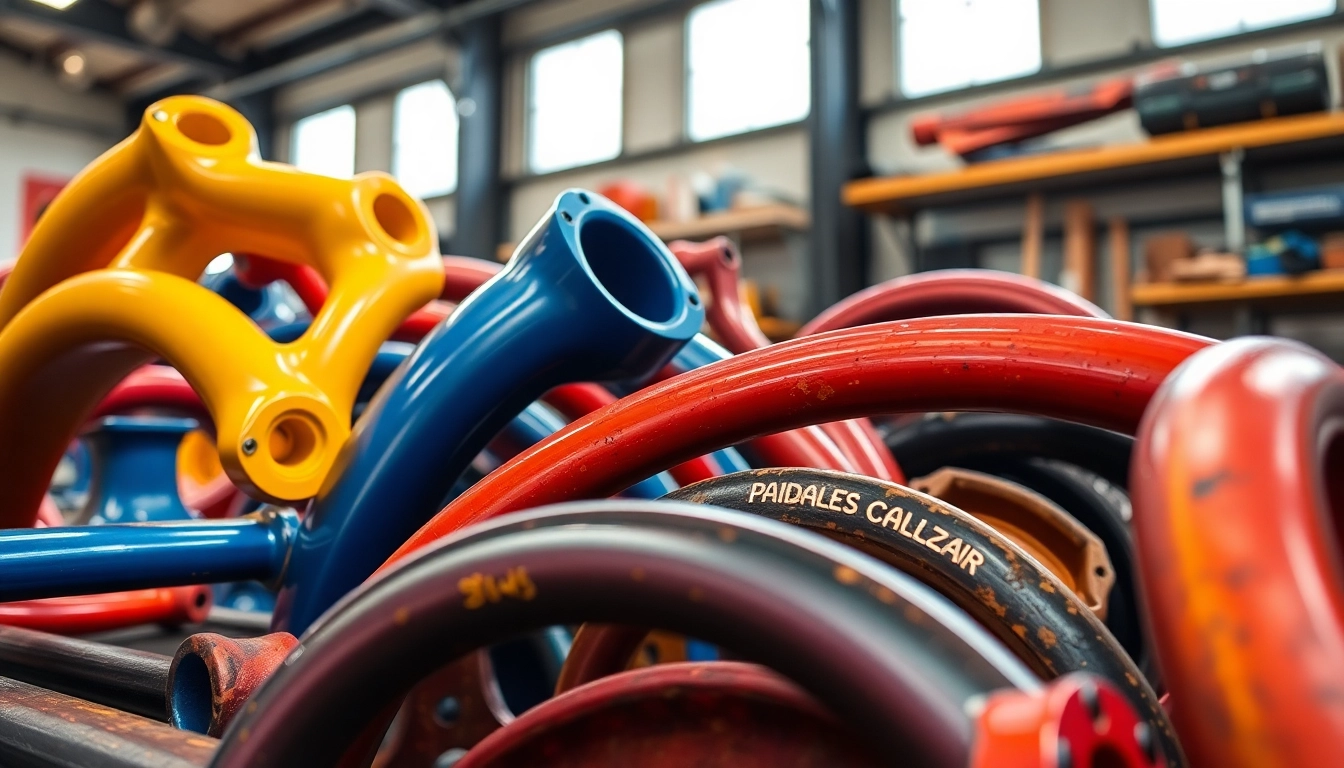 Powder coating Birmingham: Showcasing various vibrant powder-coated metal parts in a workshop.