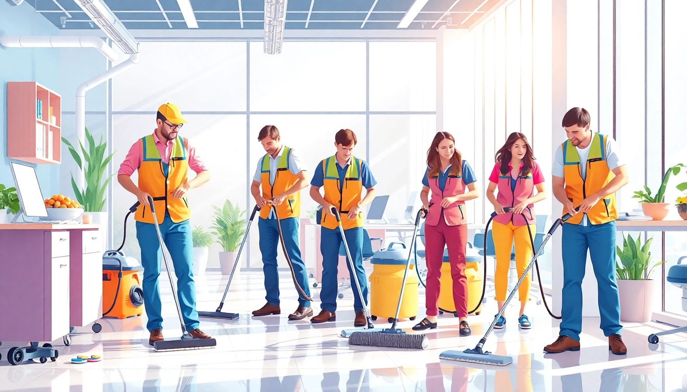 Efficient Jacksonville commercial cleaning team sanitizing a modern office for a cleaner workspace.