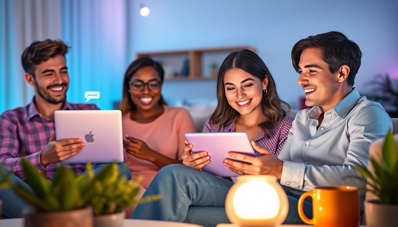 Engaged adults participating in an interactive sex chat on digital devices.