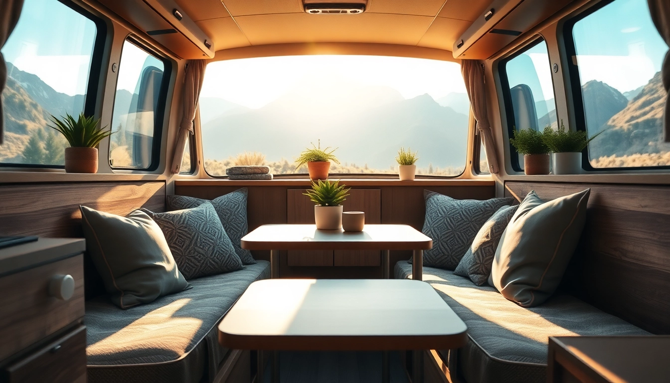 Cozy camper van interior with inviting seating, perfect for relaxing adventures.
