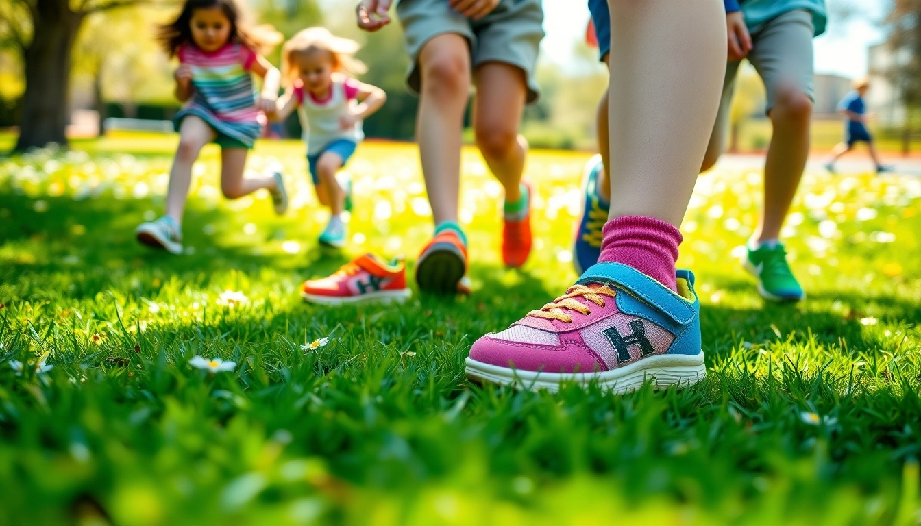 Aktive Kinder tragen flexible Kinderschuhe, die für Komfort und Bewegungsfreiheit sorgen.