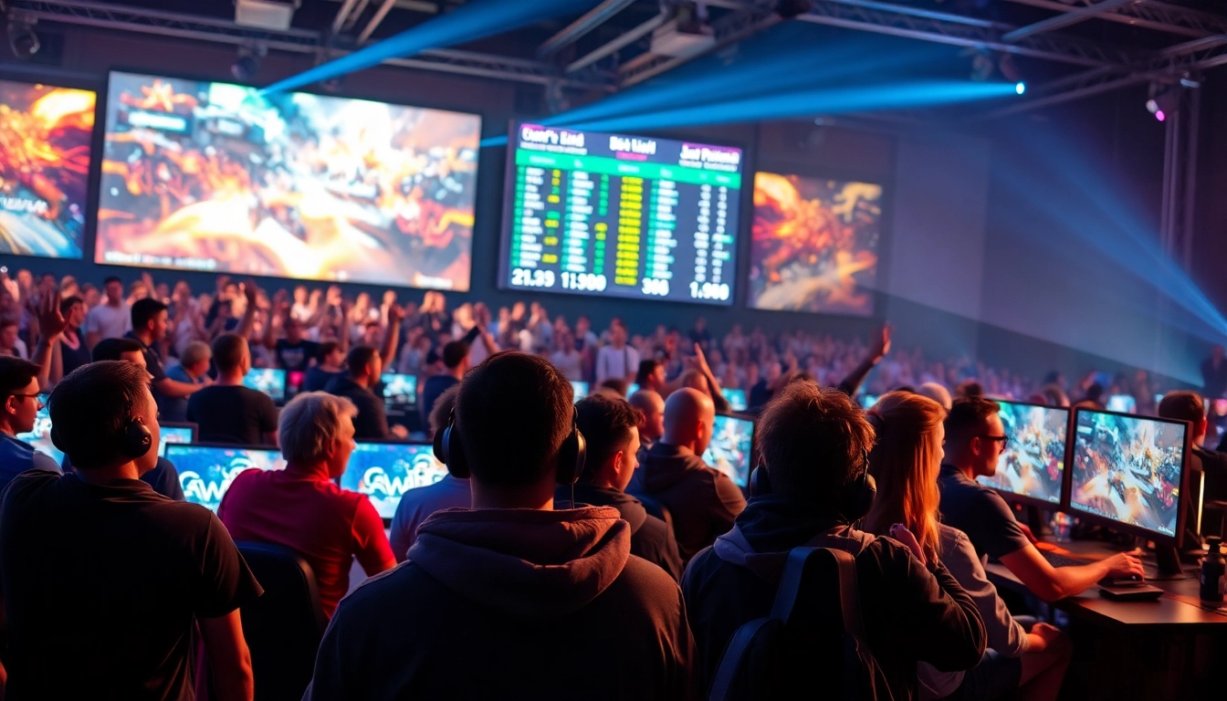 Engaging atmosphere of eSports betting Australia with enthusiastic gamers immersed in action.
