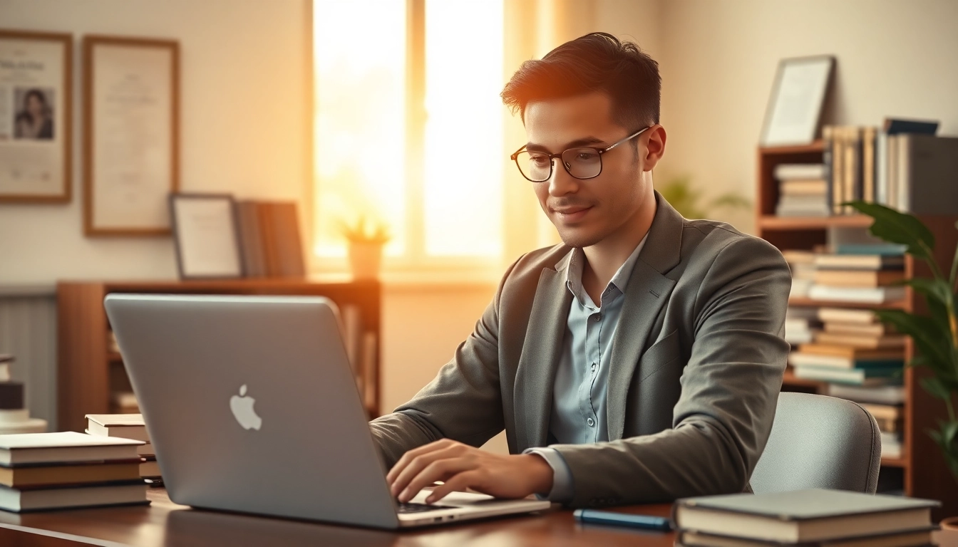 Learn how to buy master degree online with a professional at a cozy workstation.