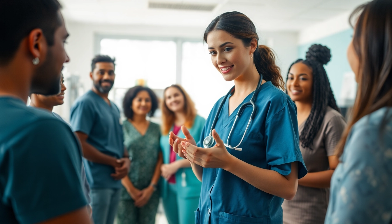 Nurse engaging with patients in a clinical setting, emphasizing nursing metaparadigm principles.
