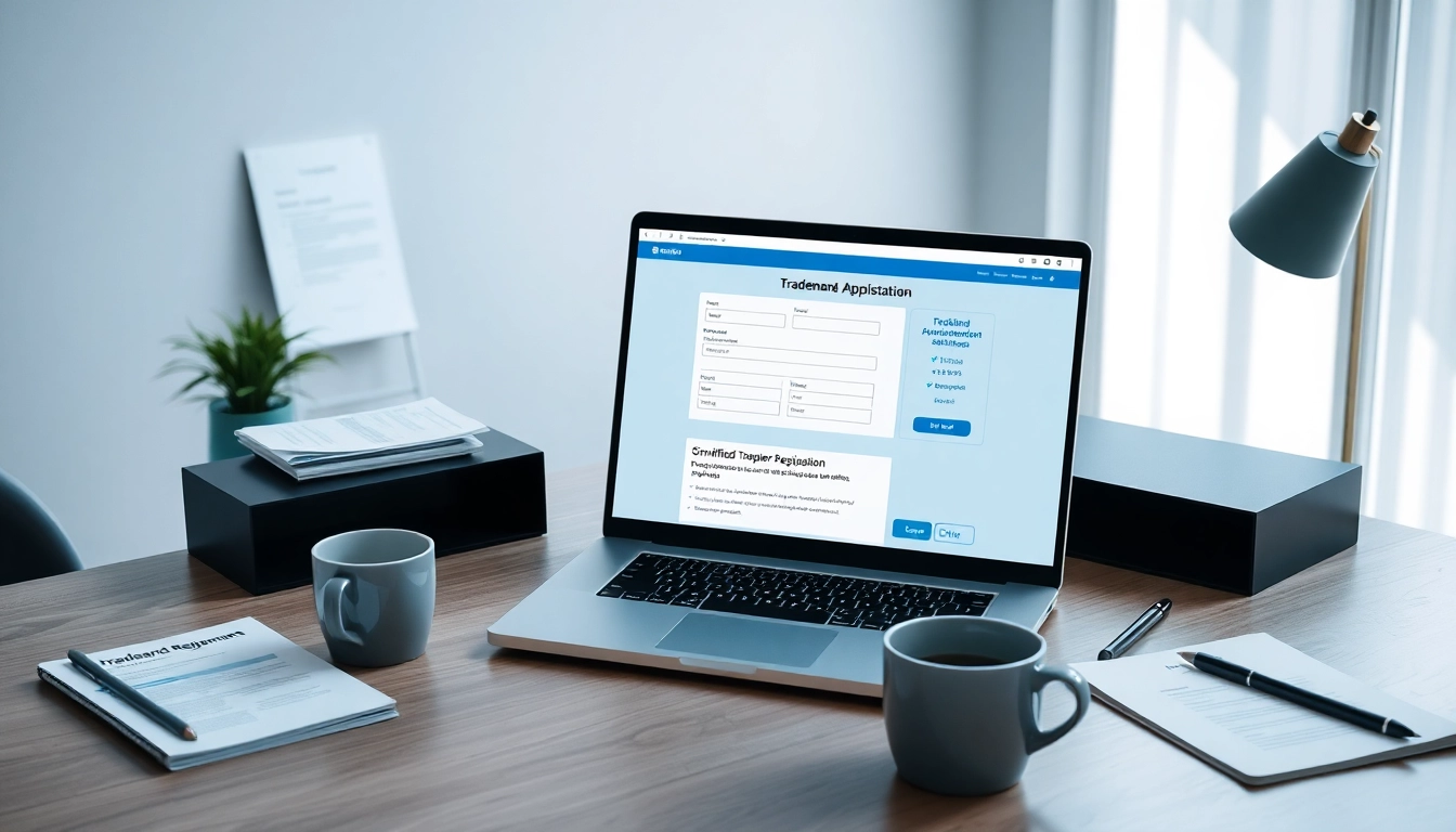 Apply for trademark protection using an intuitive online trademark registration platform interface in a professional setting.