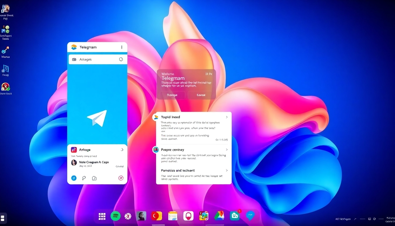 Showcase Telegram下载电脑版 on a sleek desktop interface, emphasizing its user-friendly design with vibrant colors.