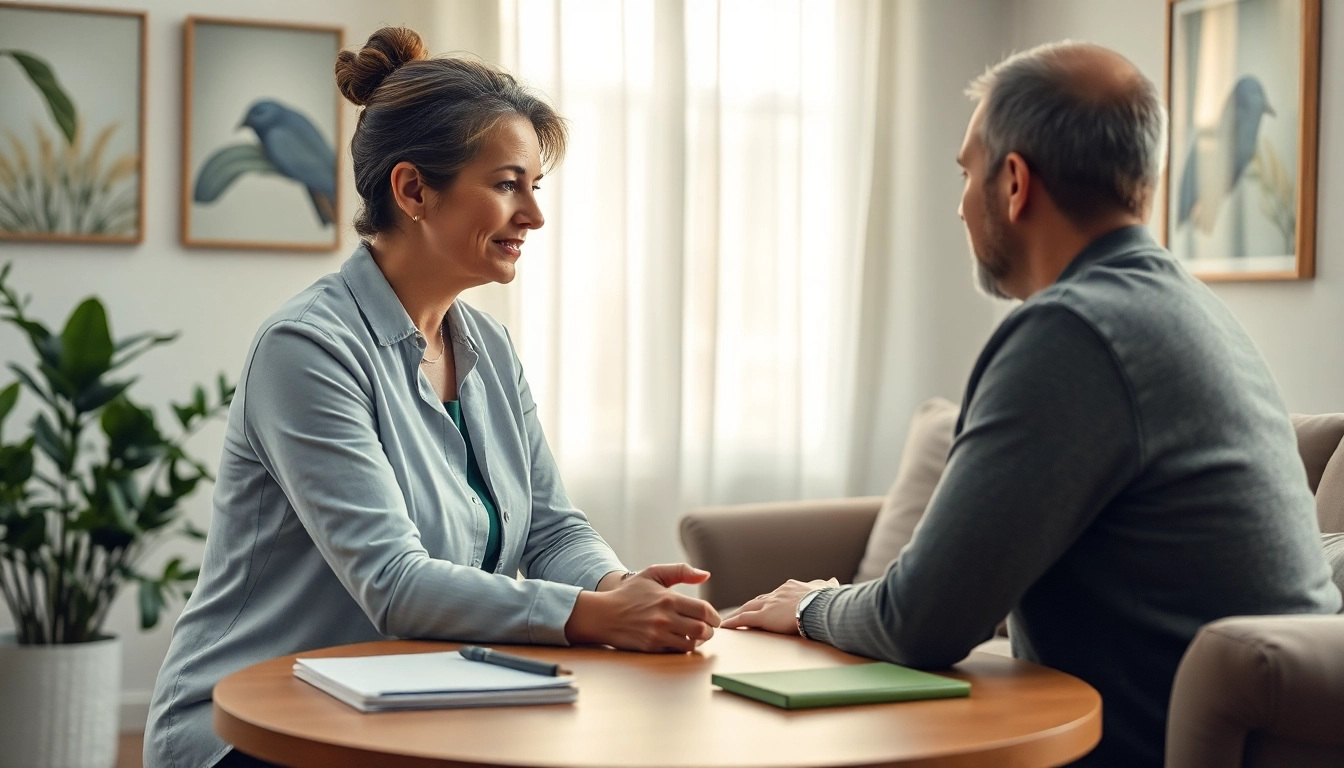 Engaging in depression counseling, a therapist connects with a client in a serene office.