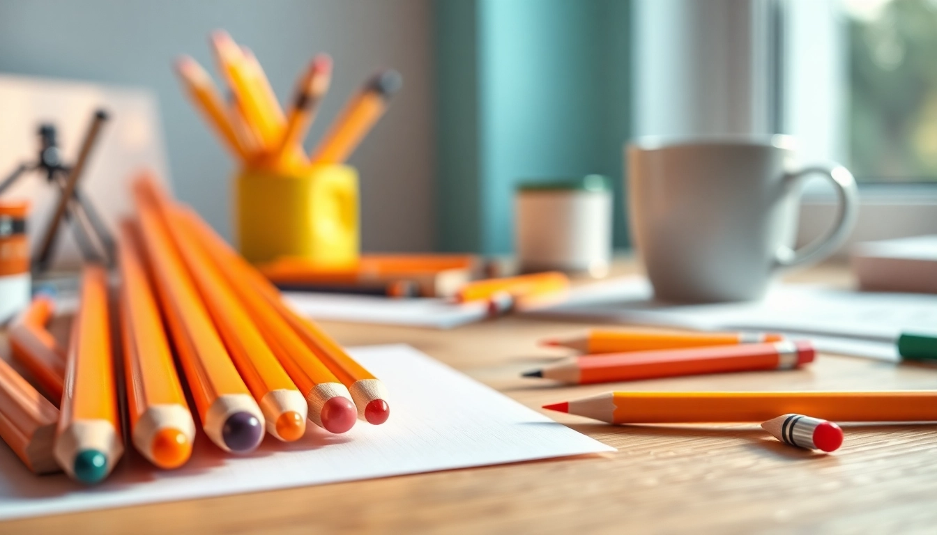 Use the easy grip pencil for artistic sketches on a wooden desk with vibrant colors.