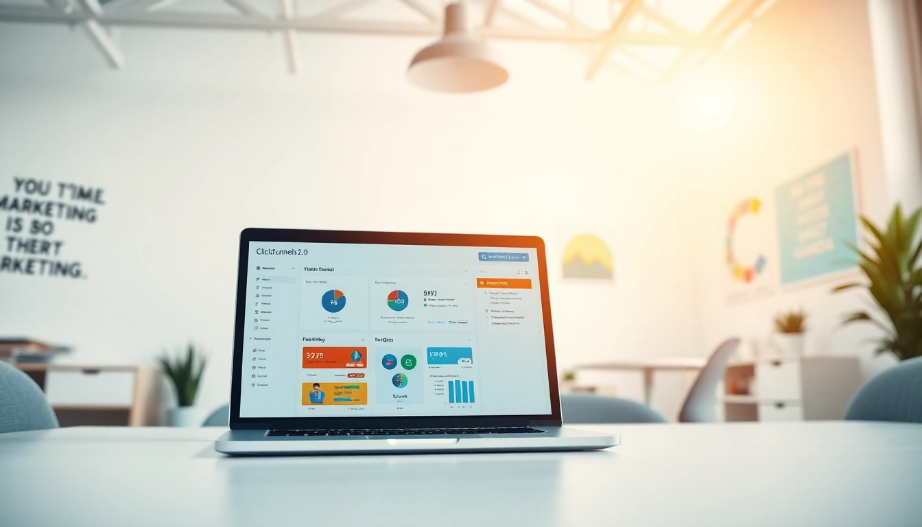 Visual representation of ClickFunnels 2.0 dashboard encouraging digital marketing strategies and funnel creation.