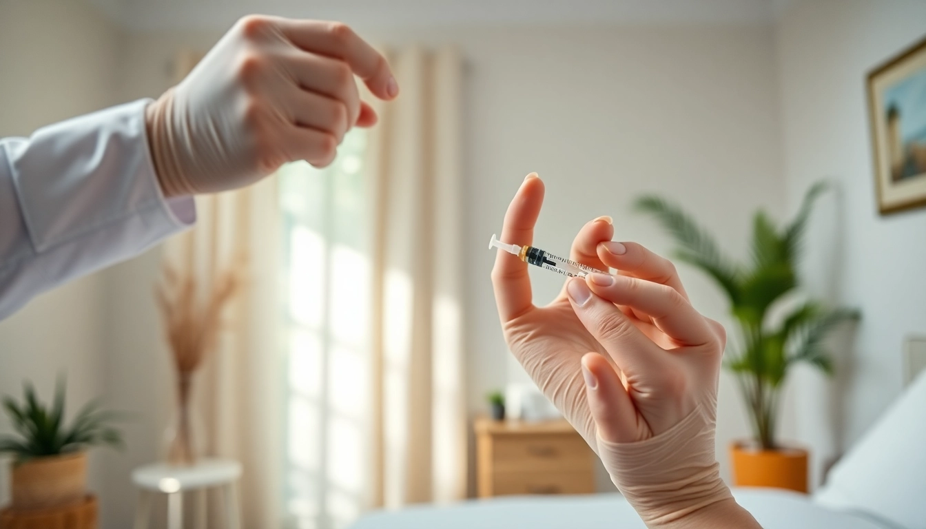 Health practitioner administering a vitamin b complex injection in a tranquil treatment space.
