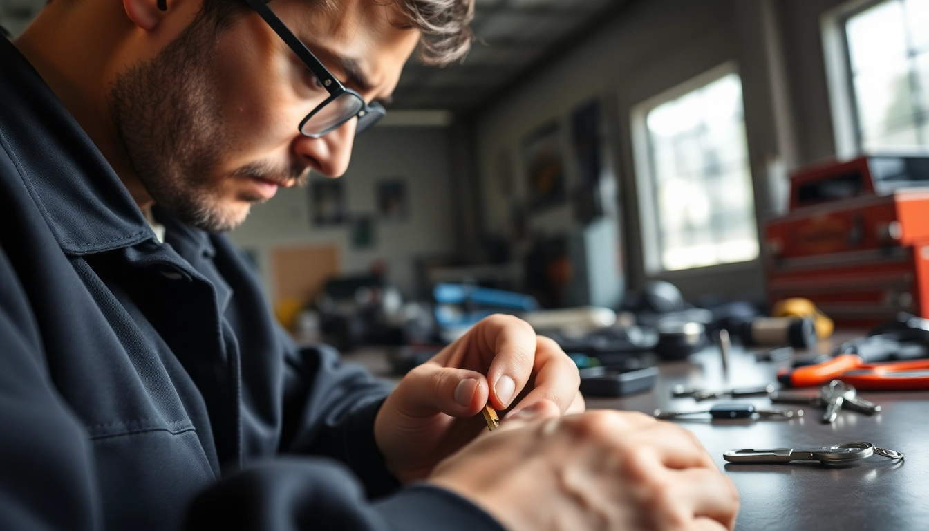 Craftsman replacing Replacement Car Keys with precise tools in a professional environment.