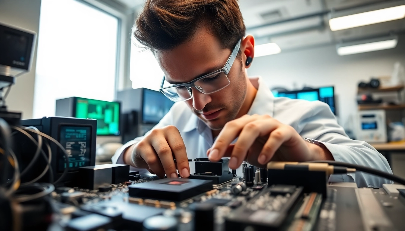 Engineer analyzing advanced dma firmware in a high-tech lab environment.