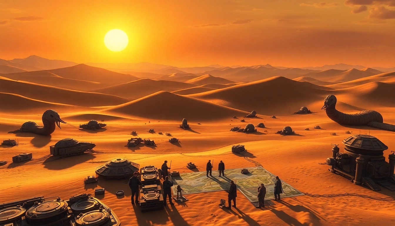 Engaging gameplay scene from the dune 2 game with strategic operations in a stunning desert landscape.