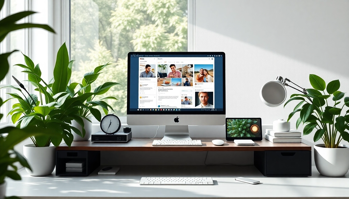 Showcasing the process of Social media and blog automation in a modern workspace.