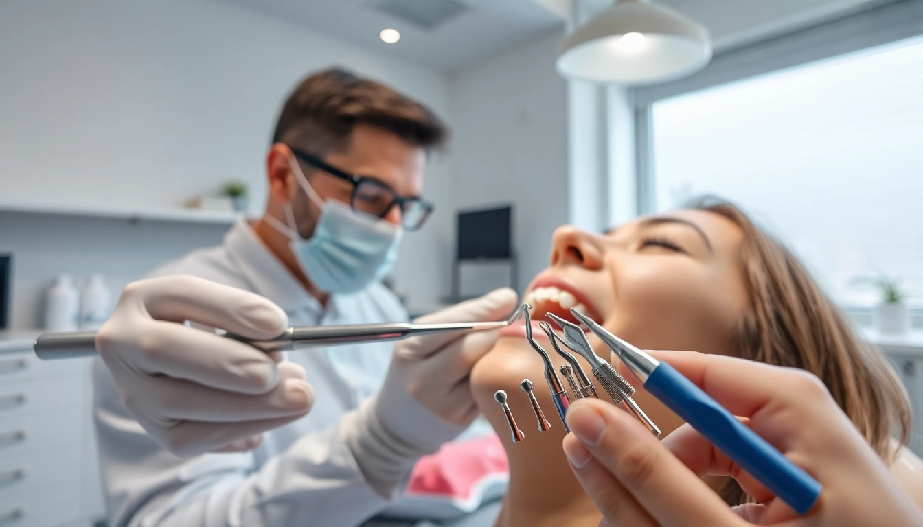 Dental bridges procedure being performed in a modern clinic with a dentist and patient.