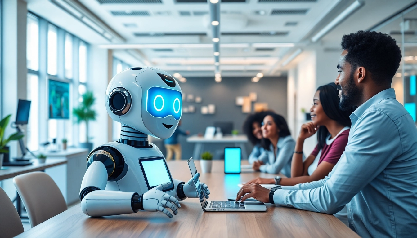 Engaging AI chat bot facilitating dynamic interactions in a collaborative office space.