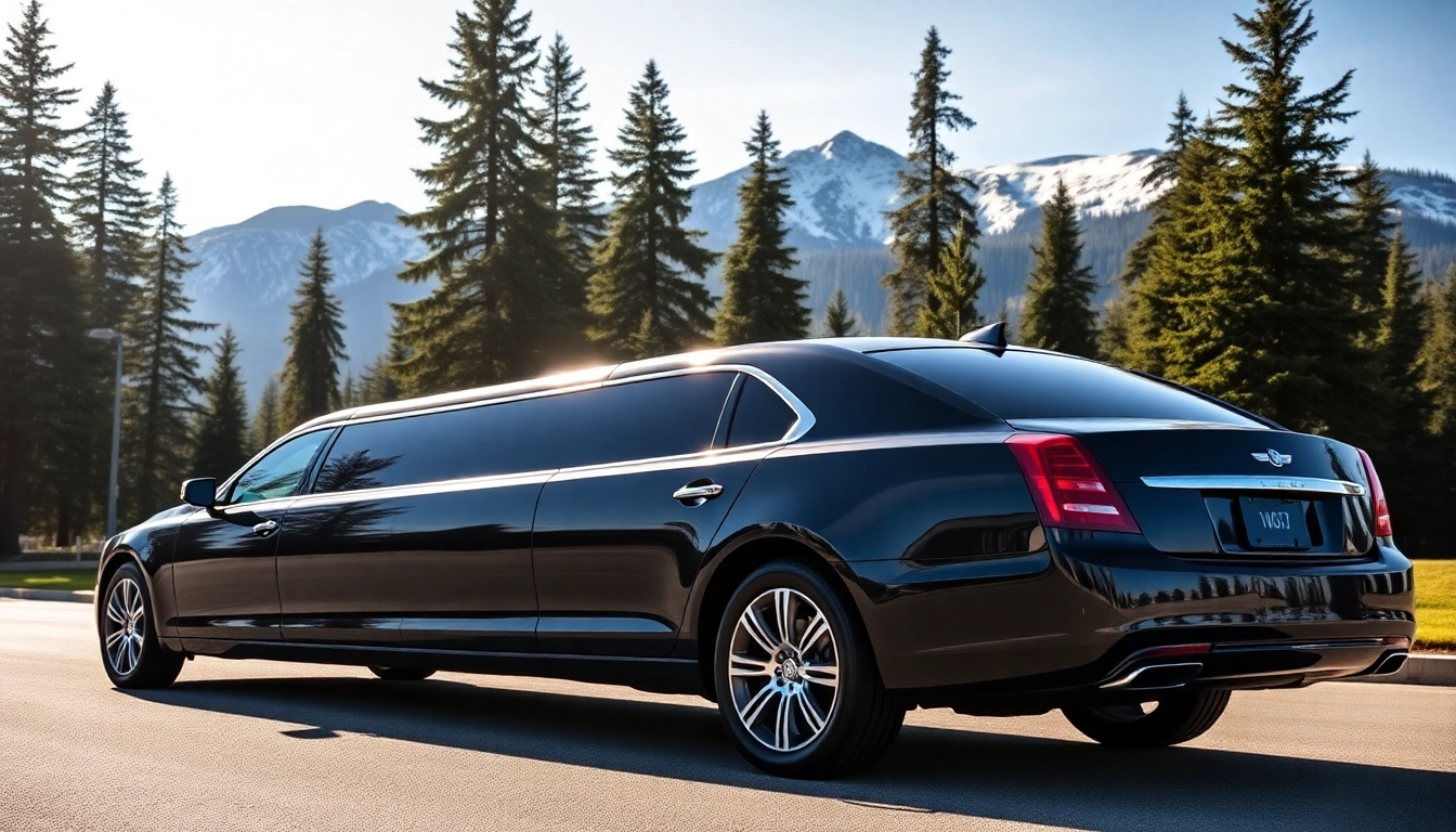 Whistler limo parked in a scenic mountain setting, showcasing luxury and adventure.