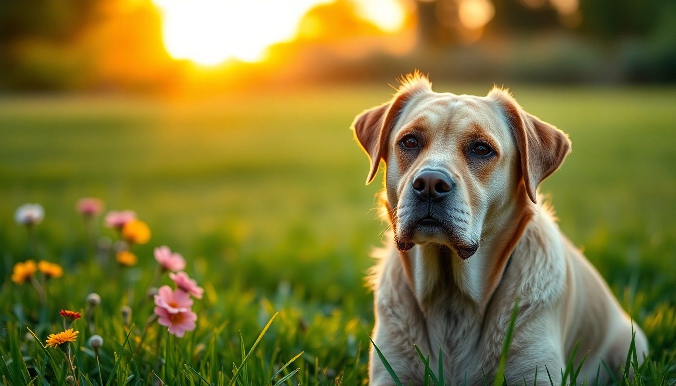 Older female dog urine smells bad during health discussion on a peaceful lawn.