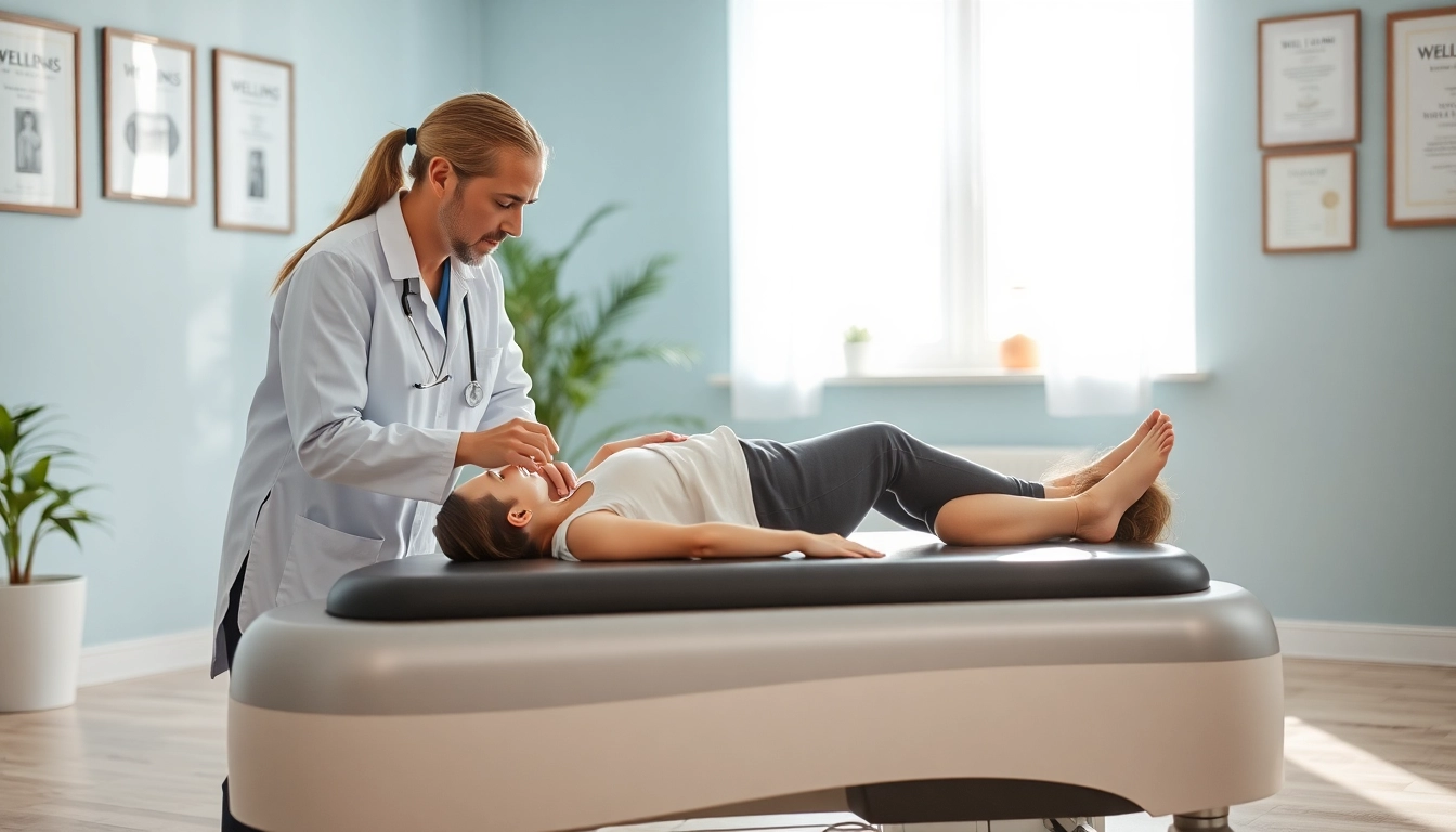 Engaging in whole body vibration therapy with a therapist providing support and guidance in a peaceful clinic.