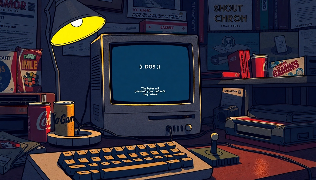 Play DOS games online within a nostalgic gaming setup featuring retro elements.