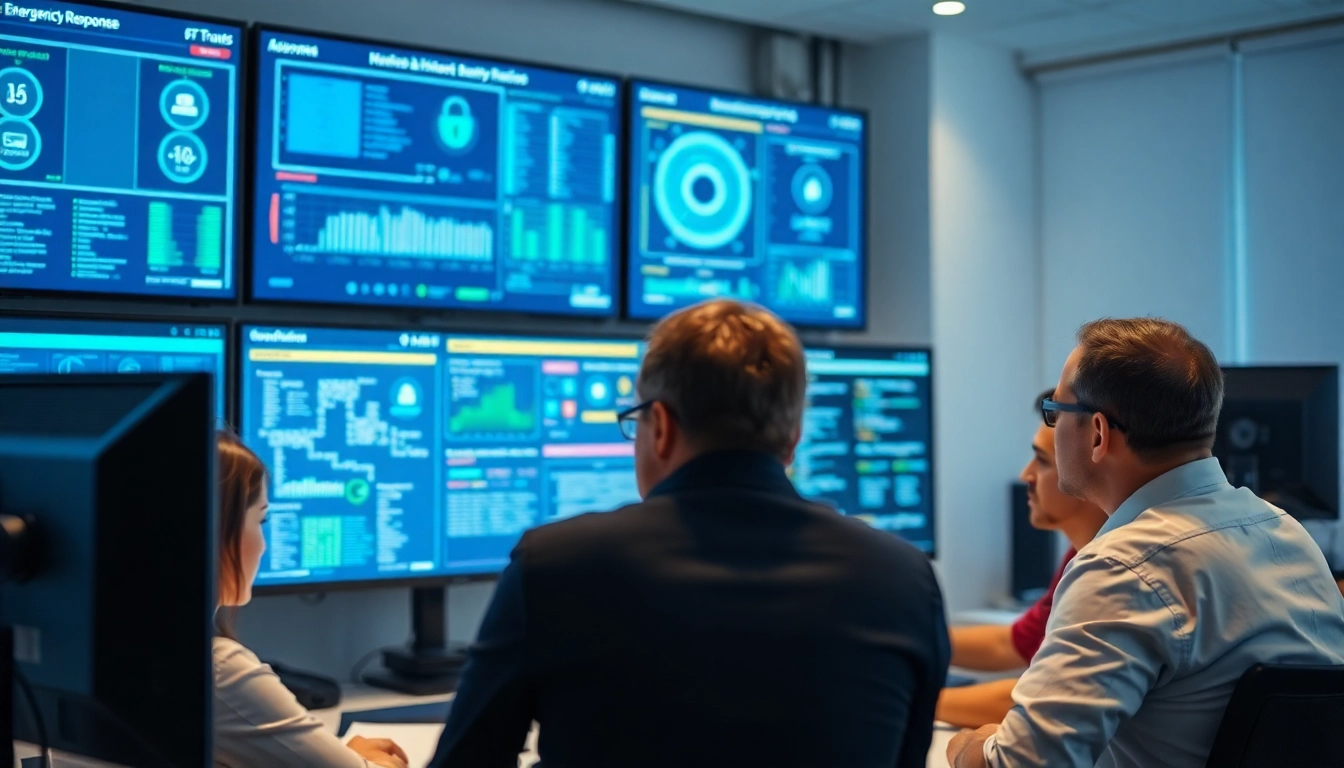 Cyber Incident Response Team (CIRT) collaborating on security strategies in a modern workspace.