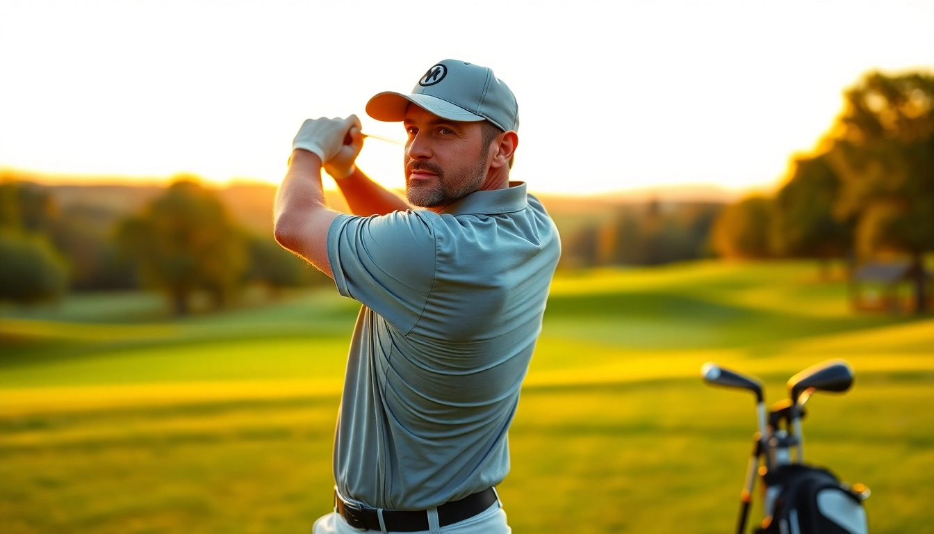 Shawn Callahan demonstrating golf swing technique on a vibrant golf course.