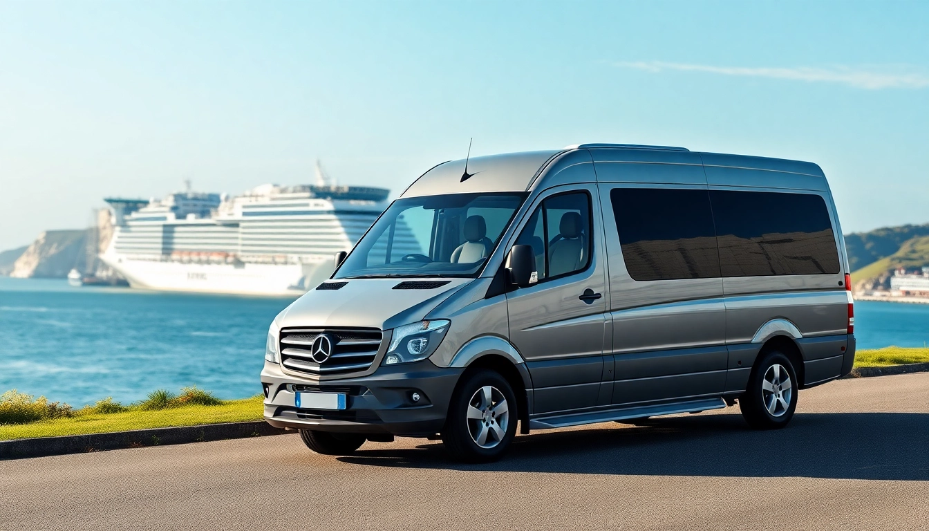 Book cruise port transfer Dover with a luxury vehicle set against the scenic White Cliffs backdrop.