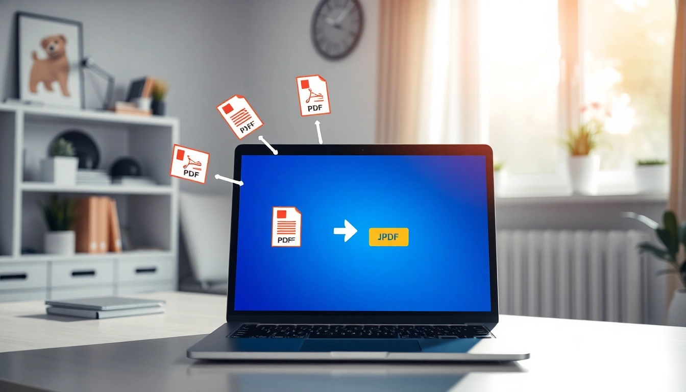 Convert pdf to jpg easily with an engaging digital workspace illustration.