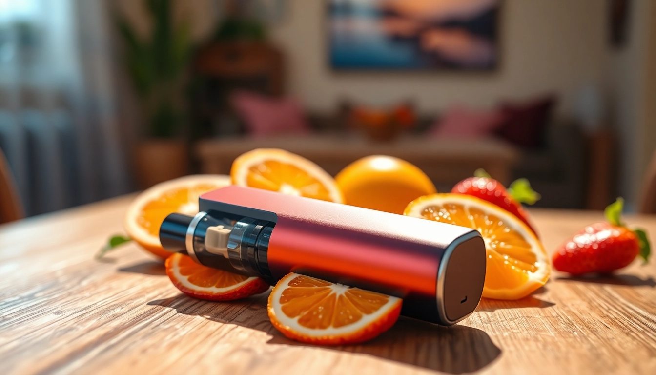 Engaging image showcasing a colorful puff vape with fruit slices, emphasizing flavor and enjoyment.