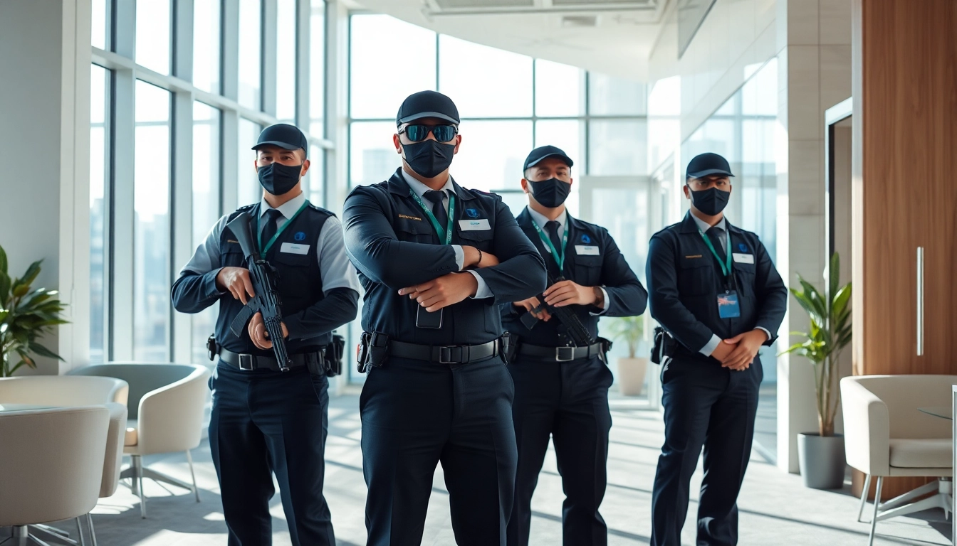 Unarmed security guards monitoring premises in a professional setting with vigilance.