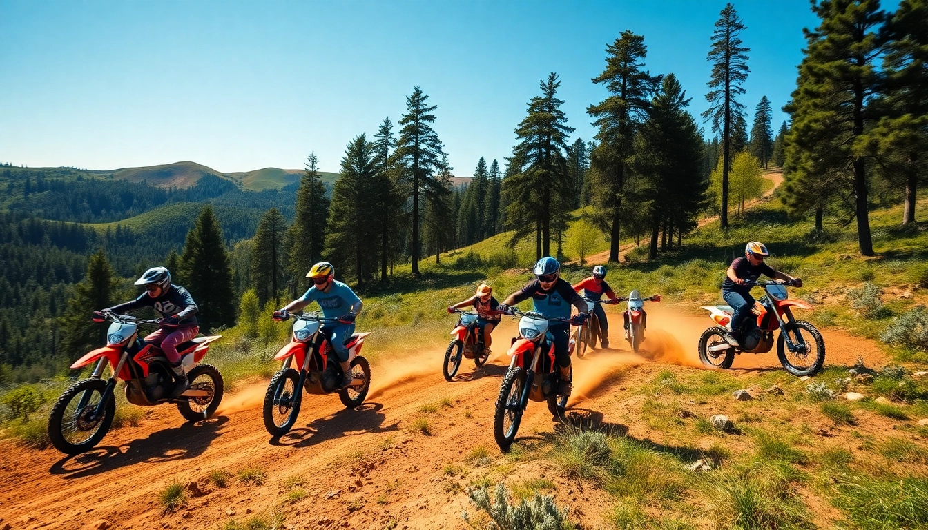 Dirtbike trails near me showing riders on exciting off-road paths surrounded by nature.