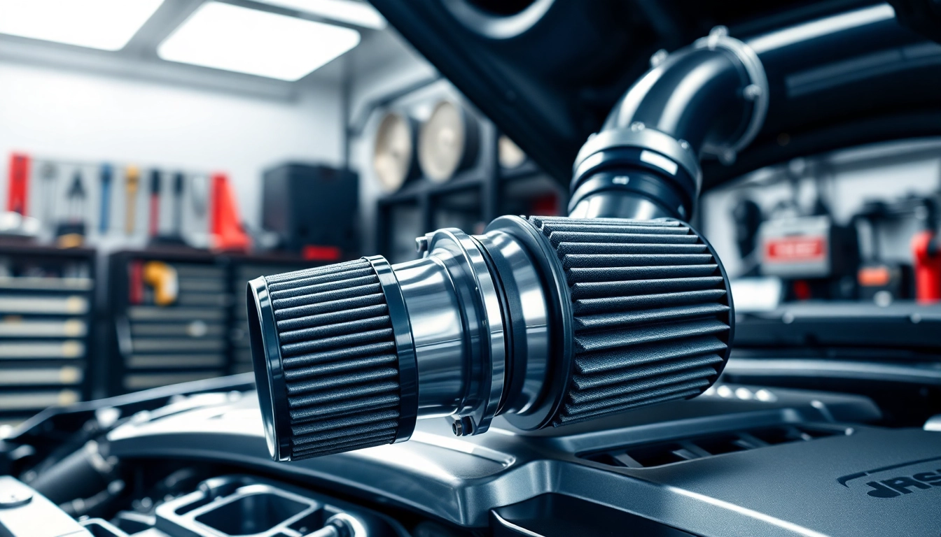 Showcase of cold air intake b58 system highlighting its intricate design and polished finish.