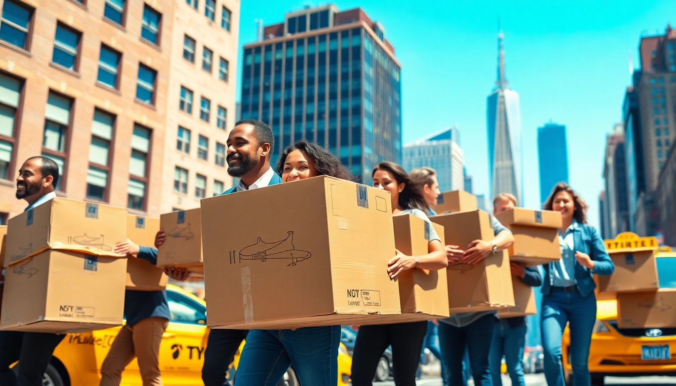 Movers nyc efficiently relocate boxes, capturing the essence of professional moving in New York City.